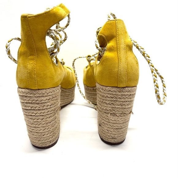 Tory Burch Positano Suede Lace-Up Sandals Heels Yellow - Picture 2 of 7